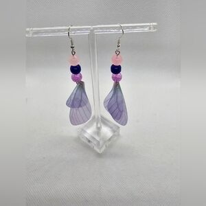 Handmade Purple Beaded Butterfly Wings Earrings! Hypo Allergenic